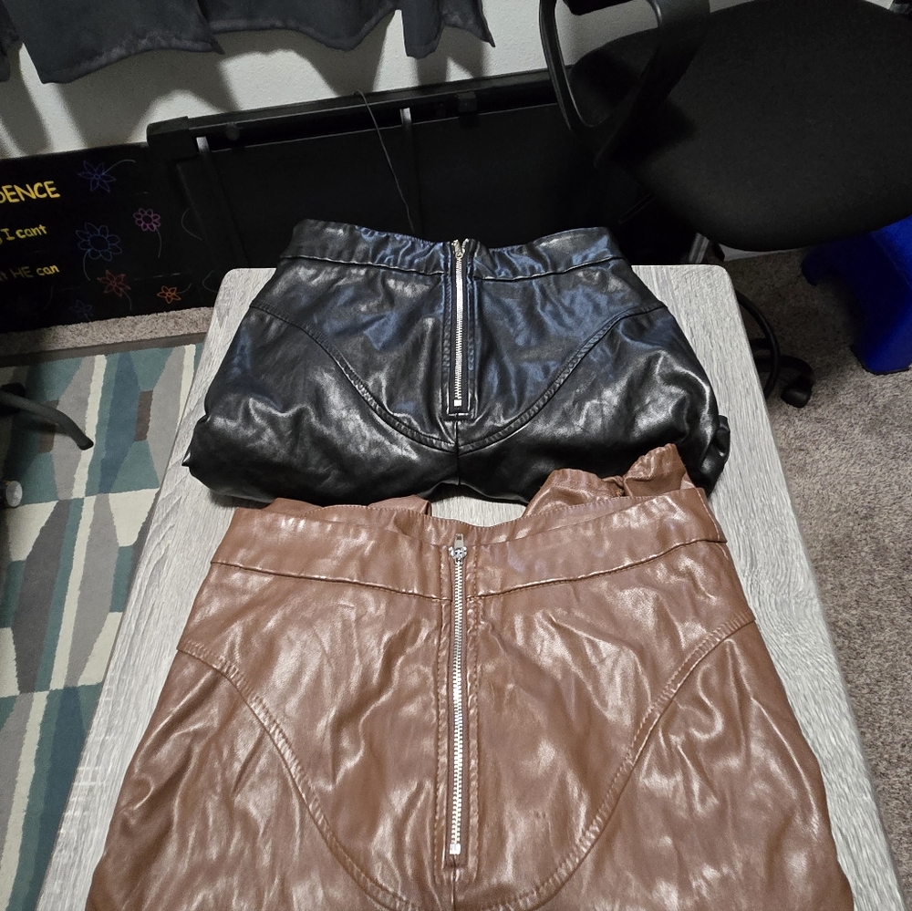 SHEIN 2 Pair Bundle Womans Brown And Black Faux Leather Pants